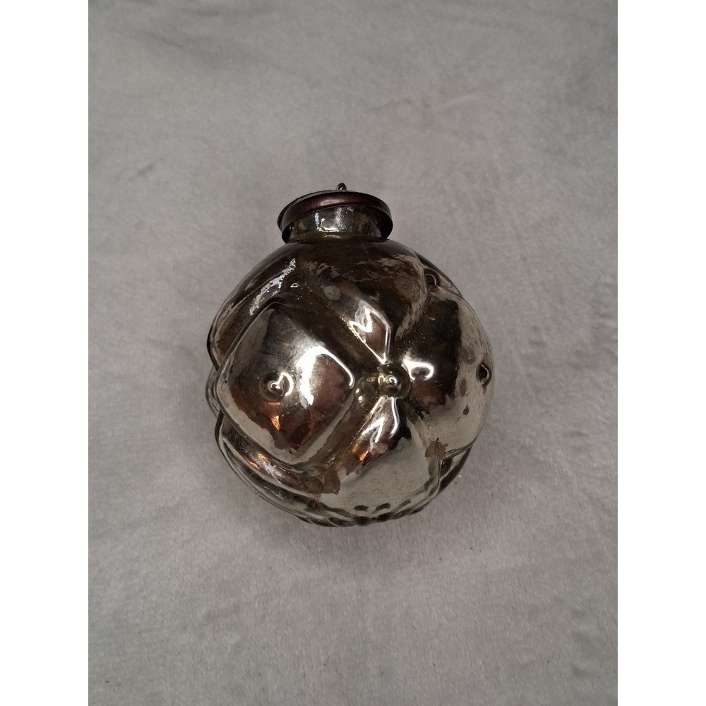 Vintage Kugel Style Silver Glass Christmas Ornament 2.25" Molded Pinwheel